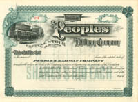 Peoples Railway Co. -  circa Early 1900's Unissued Railroad Stock Certificate - Serviced Wilmington, Delaware